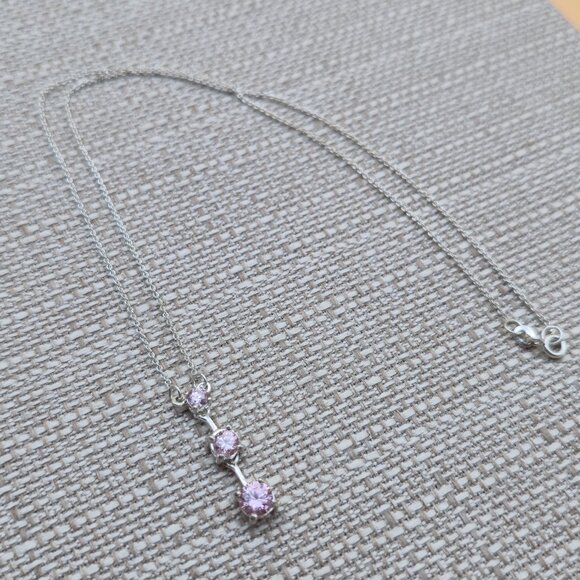 18 Inch Sterling Silver Triple Pink Cubic Zirconia Necklace A5720 - Picture 3 of 8